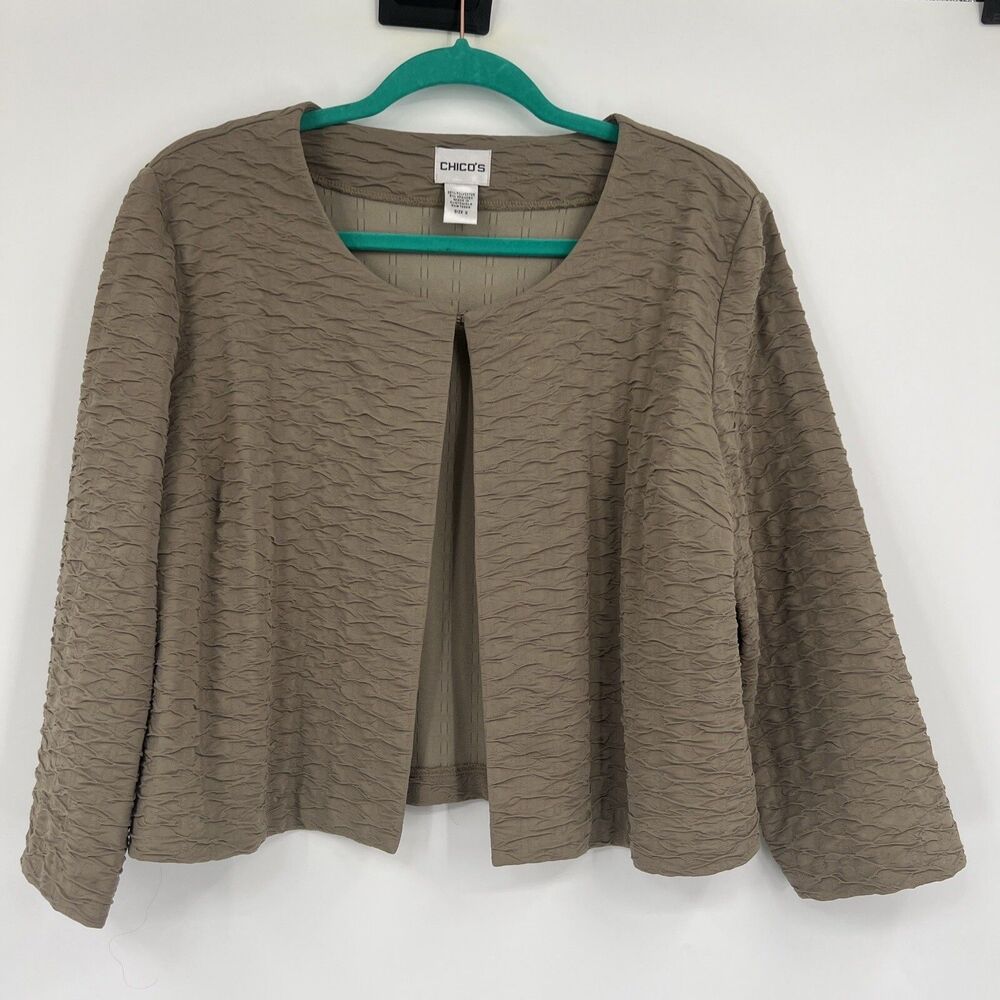 Chicos Taupe Textured Top Coat Size 2 Large